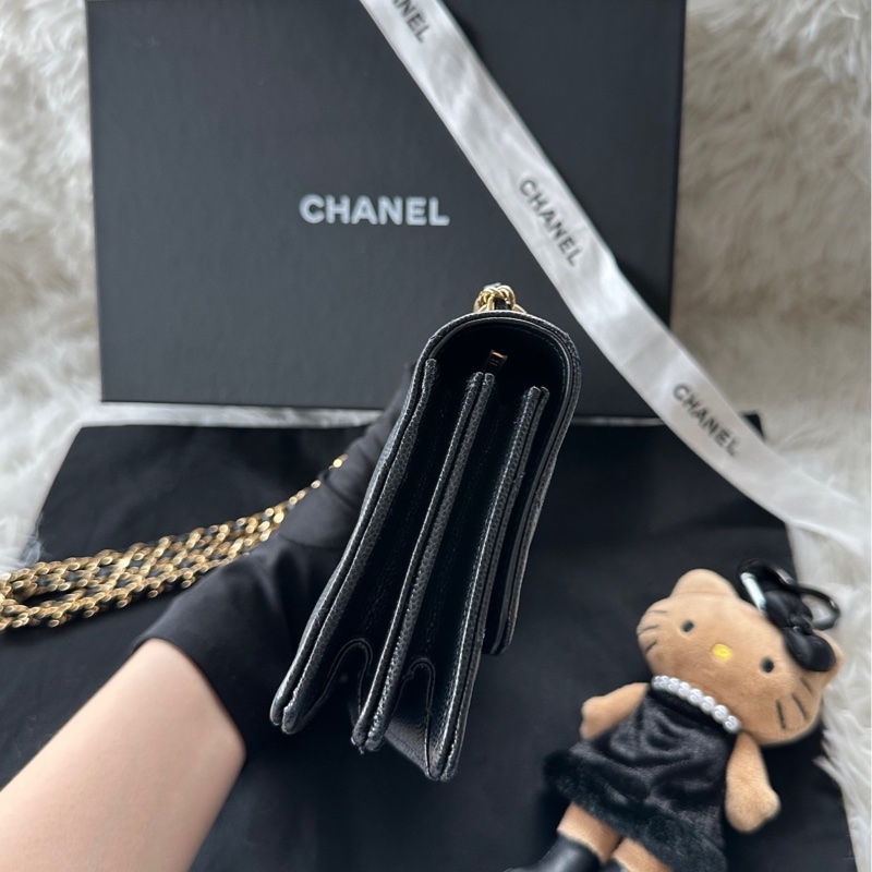 【配件:防塵袋 💕】Chanel 23s woc 風琴包 吊墜 黑金 荔枝皮 斜挎 單肩-5