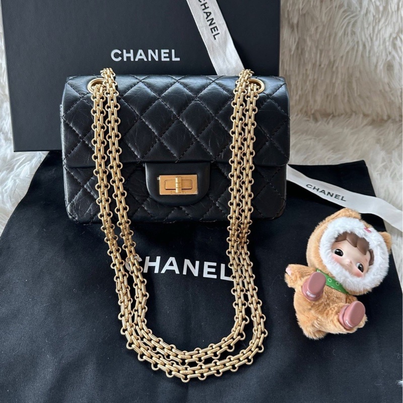 【配件 包裝盒 防塵袋 💕】 Chanel 2.55 mini 黑金單肩斜挎包-0