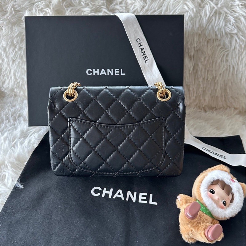 【配件 包裝盒 防塵袋 💕】 Chanel 2.55 mini 黑金單肩斜挎包-2