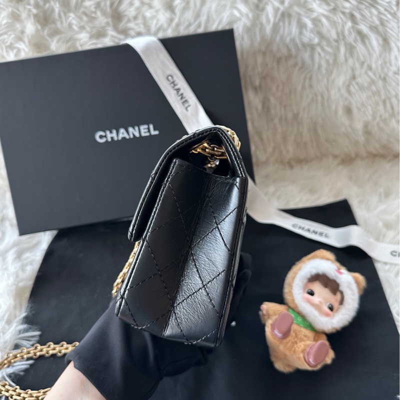 【配件 包裝盒 防塵袋 💕】 Chanel 2.55 mini 黑金單肩斜挎包-3