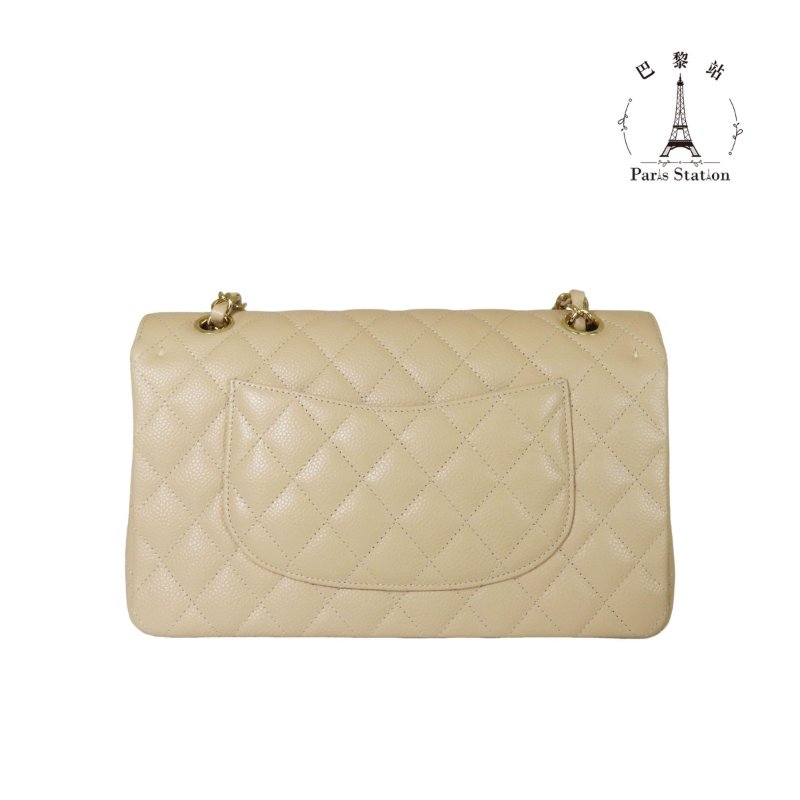 【巴黎站二手名牌專賣店】＊現貨＊CHANEL香奈兒真品＊奶茶色菱格紋荔枝牛皮金雙C COCO 25 金鏈肩背包-1