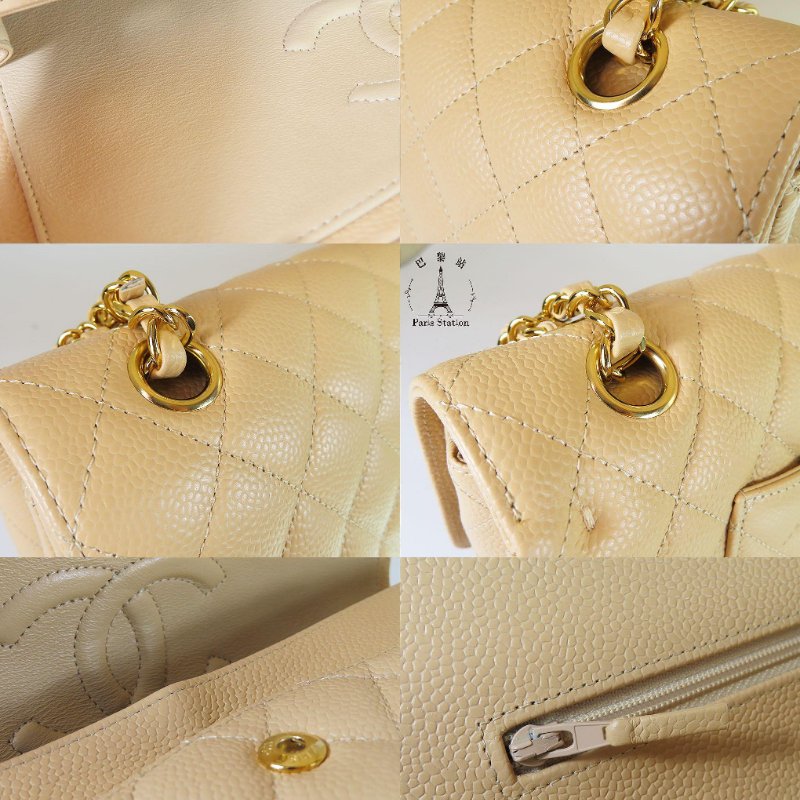 【巴黎站二手名牌專賣店】＊現貨＊CHANEL香奈兒真品＊奶茶色菱格紋荔枝牛皮金雙C COCO 25 金鏈肩背包-7