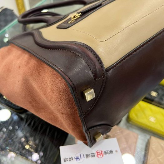 東區正精品㊣CELINE Micro 咖啡色三色牛皮手提包冏包中型 RZ5780-4