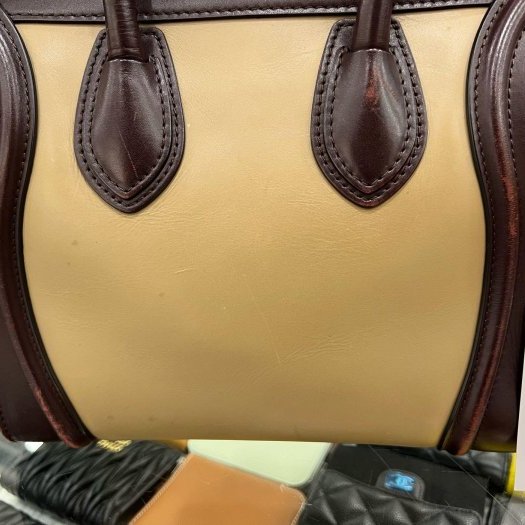 東區正精品㊣CELINE Micro 咖啡色三色牛皮手提包冏包中型 RZ5780-5