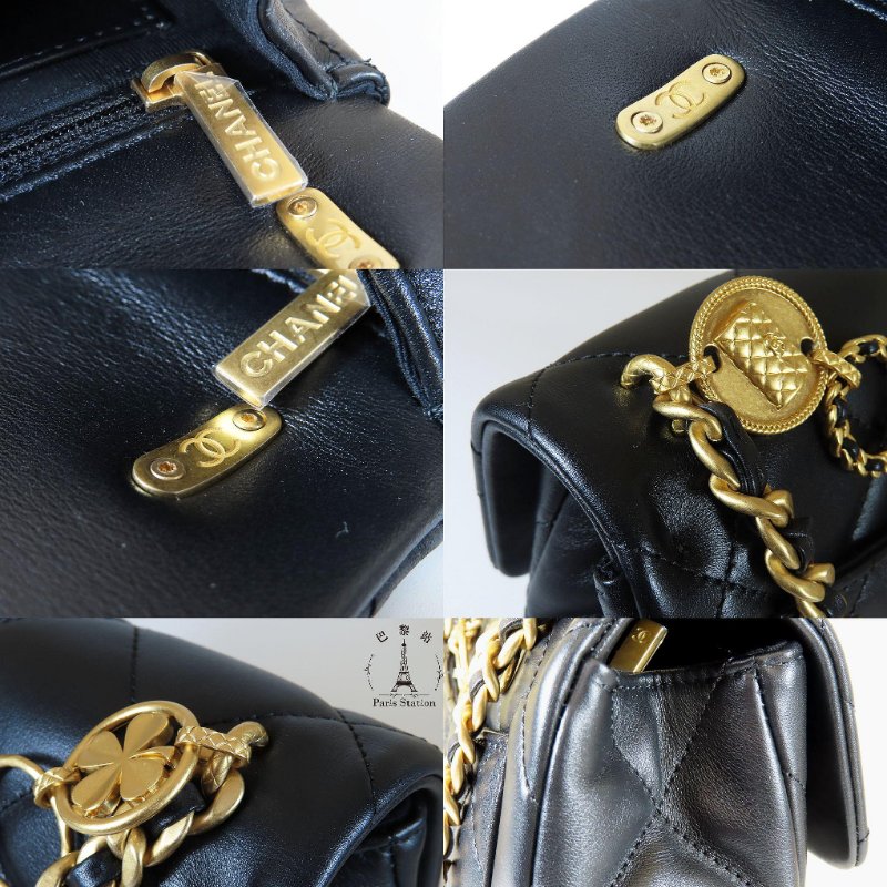 【巴黎站二手名牌專賣店】*現貨*CHANEL香奈兒真品*AS4274 黑色菱格紋小牛皮金色環扣提把金鍊口蓋斜背包18CM-6