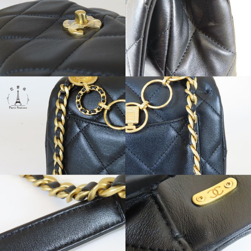【巴黎站二手名牌專賣店】*現貨*CHANEL香奈兒真品*AS4274 黑色菱格紋小牛皮金色環扣提把金鍊口蓋斜背包18CM-7