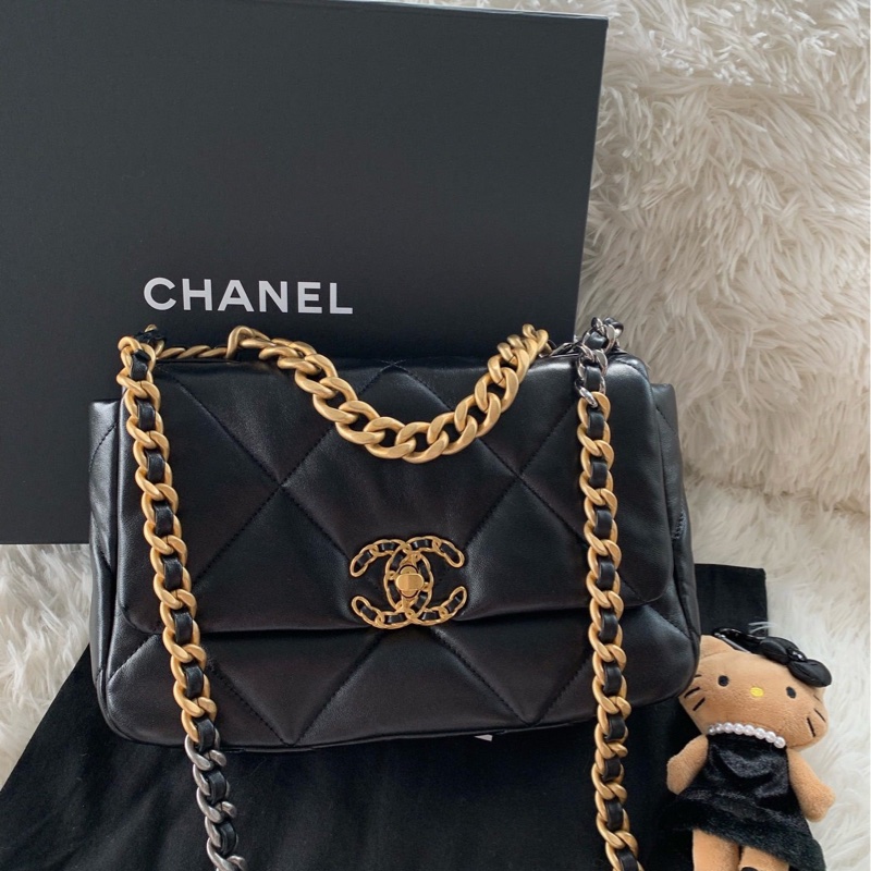【配件防塵袋盒子 💕】Chanel 19bag 25p 黑金 小號 單肩斜挎包-0