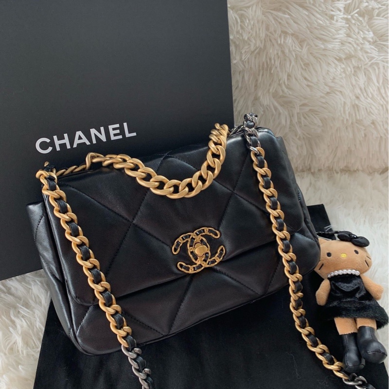 【配件防塵袋盒子 💕】Chanel 19bag 25p 黑金 小號 單肩斜挎包-1