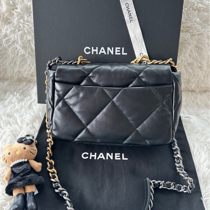 【配件防塵袋盒子 💕】Chanel 19bag 25p 黑金 小號 單肩斜挎包-2
