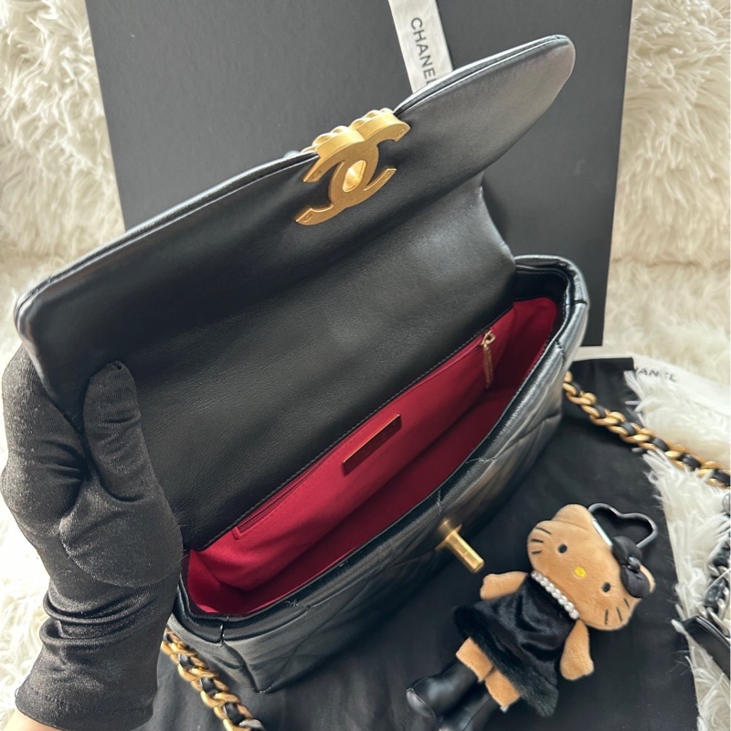 【配件防塵袋盒子 💕】Chanel 19bag 25p 黑金 小號 單肩斜挎包-6