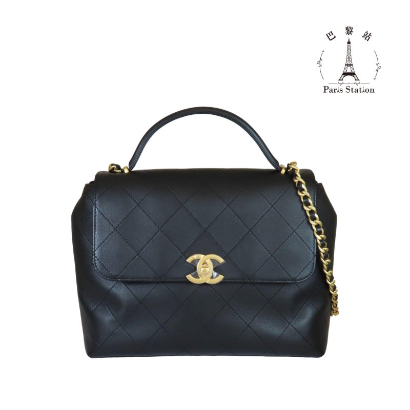 【巴黎站二手名牌專賣店】＊現貨＊CHANEL香奈兒真品＊黑色菱格紋小牛皮方型手提兩用肩背包 口蓋公事包-0