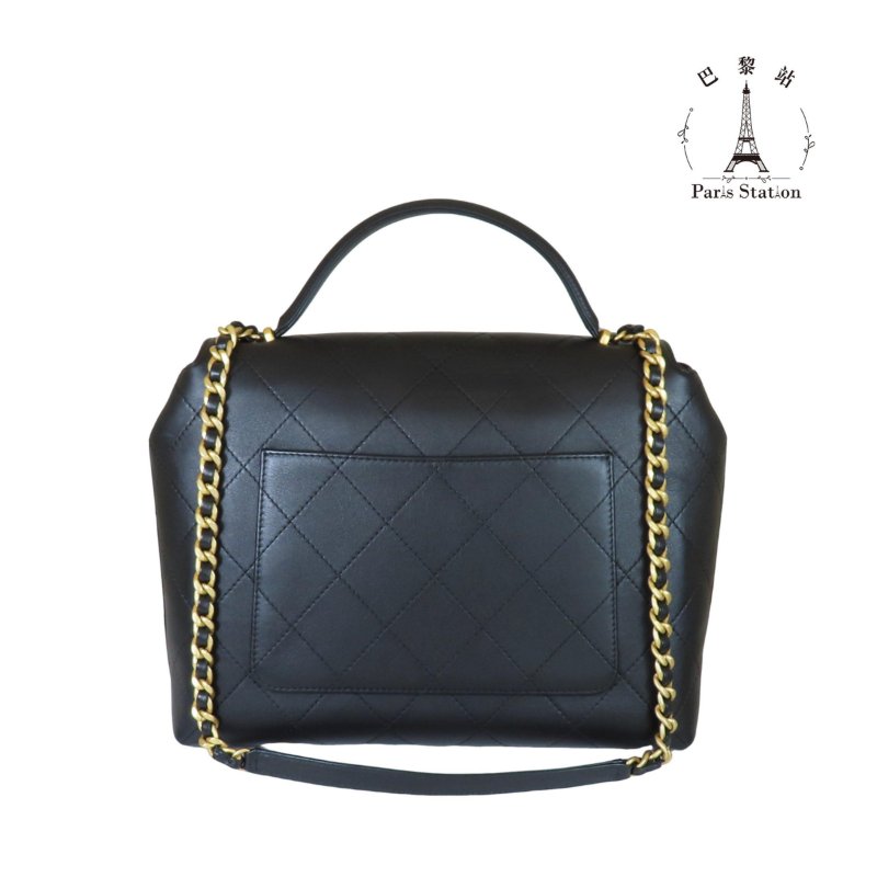【巴黎站二手名牌專賣店】＊現貨＊CHANEL香奈兒真品＊黑色菱格紋小牛皮方型手提兩用肩背包 口蓋公事包-1