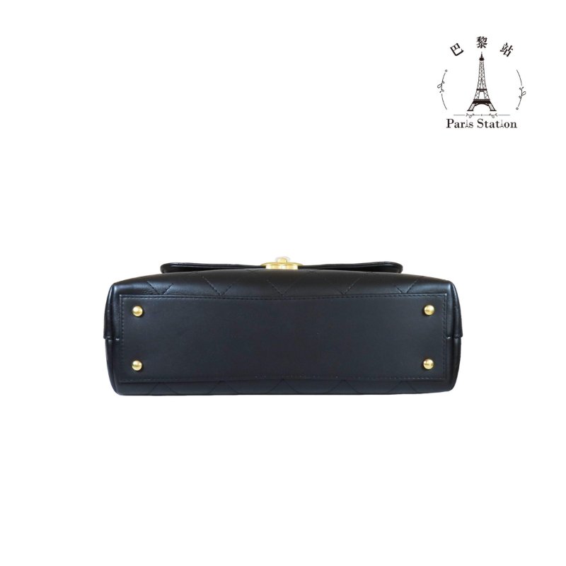 【巴黎站二手名牌專賣店】＊現貨＊CHANEL香奈兒真品＊黑色菱格紋小牛皮方型手提兩用肩背包 口蓋公事包-2