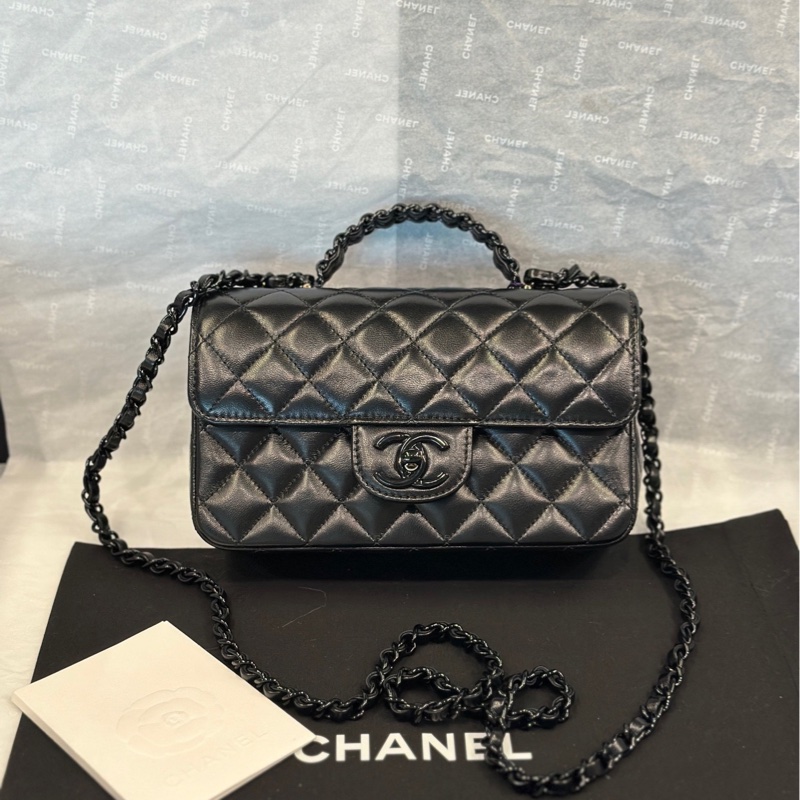 【配件:小票 防塵袋盒子 💕】Chanel 25c 皮穿鏈手柄 Cf mini handle soblack-0