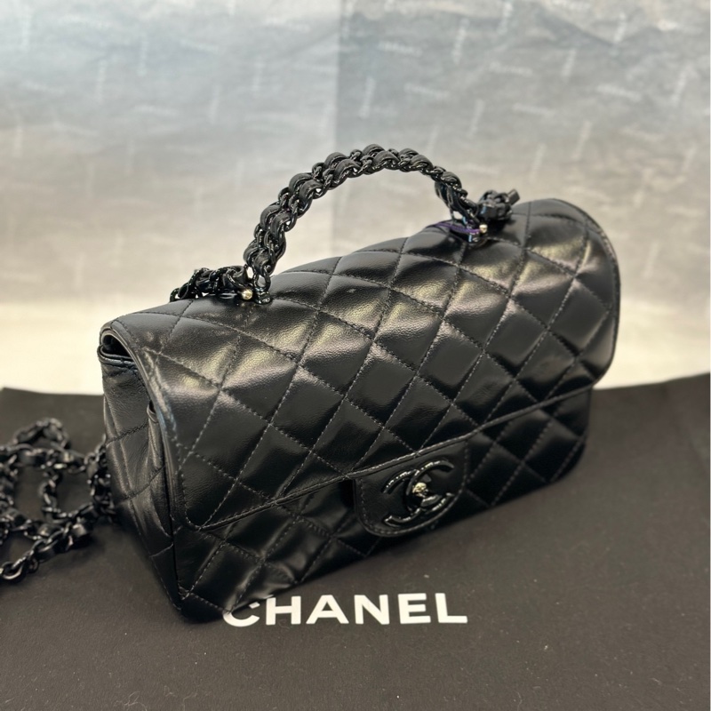 【配件:小票 防塵袋盒子 💕】Chanel 25c 皮穿鏈手柄 Cf mini handle soblack-5
