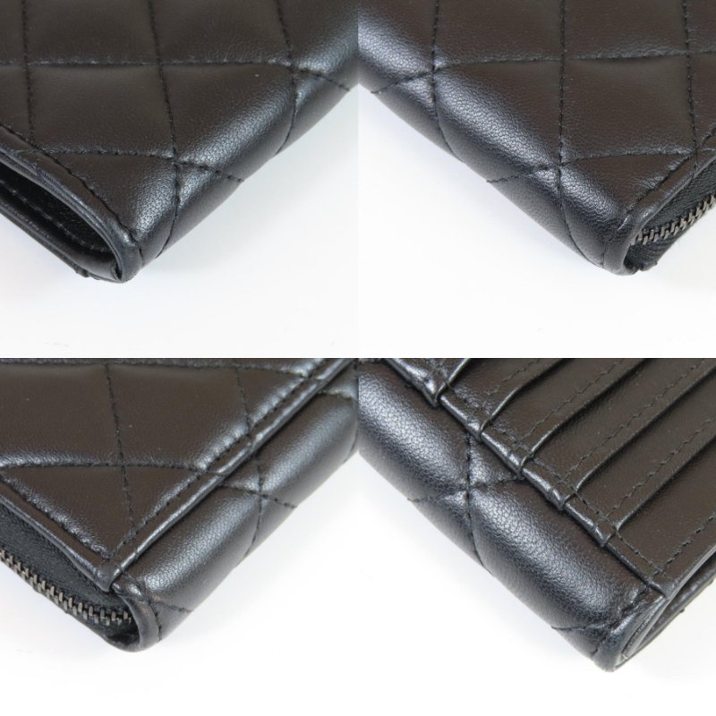 【巴黎站二手名牌專賣】*現貨*CHANEL 香奈兒 真品*黑色菱格紋羊皮黑雙C L型拉鍊卡包 零錢包-4