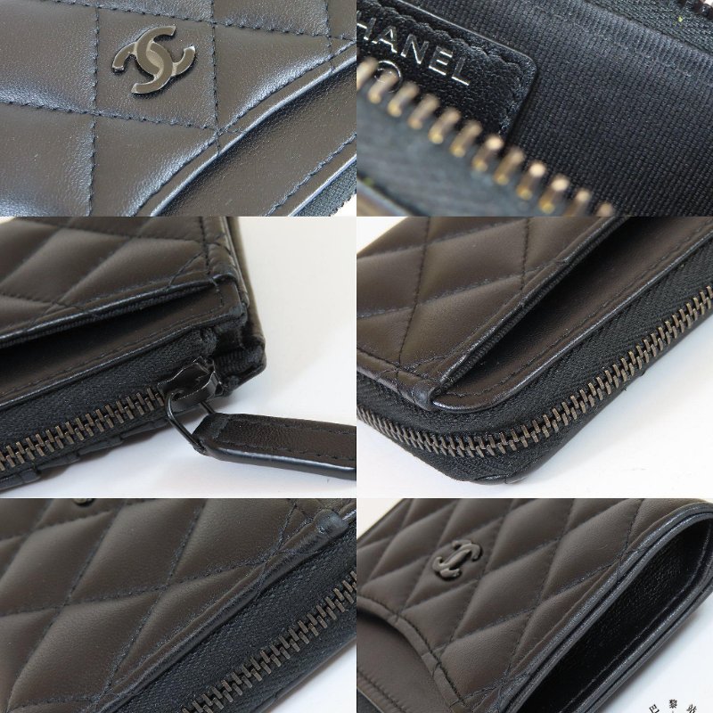 【巴黎站二手名牌專賣】*現貨*CHANEL 香奈兒 真品*黑色菱格紋羊皮黑雙C L型拉鍊卡包 零錢包-5