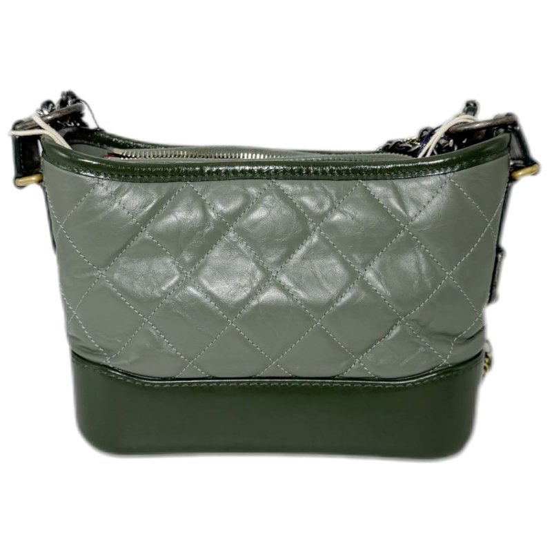［1975］香奈儿 CHANEL Gabrielle 菱格皮穿链 流浪包 小牛皮 斜挎手提单肩包 小號 女款 抹茶绿 -1