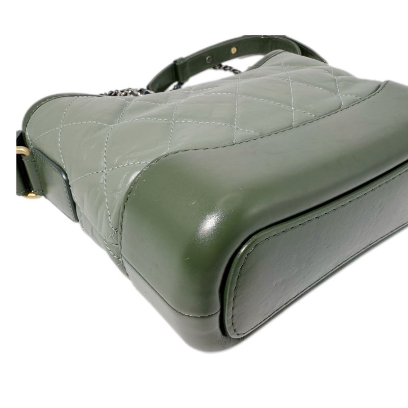 ［1975］香奈儿 CHANEL Gabrielle 菱格皮穿链 流浪包 小牛皮 斜挎手提单肩包 小號 女款 抹茶绿 -5