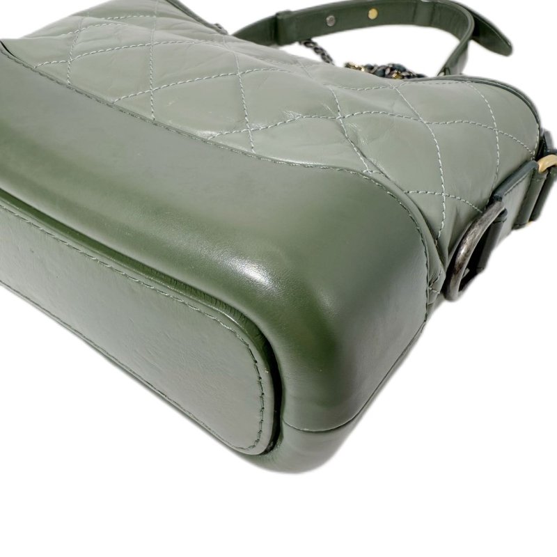 ［1975］香奈儿 CHANEL Gabrielle 菱格皮穿链 流浪包 小牛皮 斜挎手提单肩包 小號 女款 抹茶绿 -6