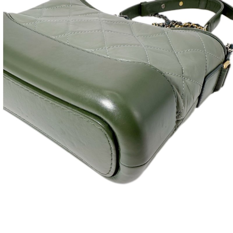 ［1975］香奈儿 CHANEL Gabrielle 菱格皮穿链 流浪包 小牛皮 斜挎手提单肩包 小號 女款 抹茶绿 -8
