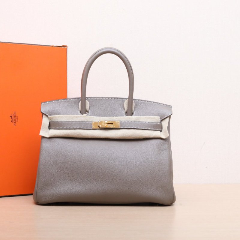 HERMES Birkin3018大象灰TM皮D刻金扣肩背包-0