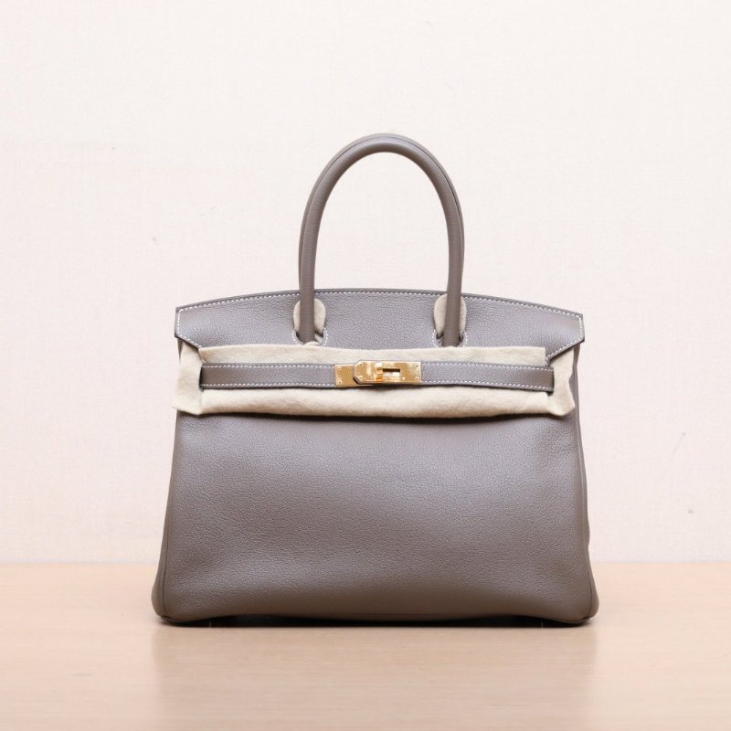 HERMES Birkin3018大象灰TM皮D刻金扣肩背包-1