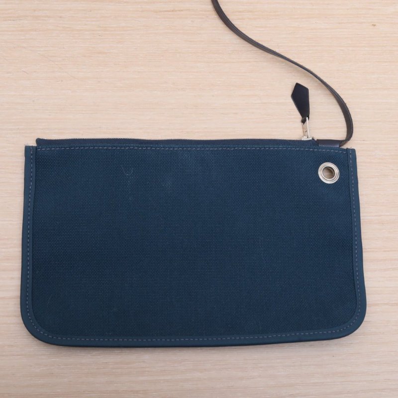 HERMES Herbag3176印度藍拼Z7海洋藍帆布D刻銀扣肩背包-3