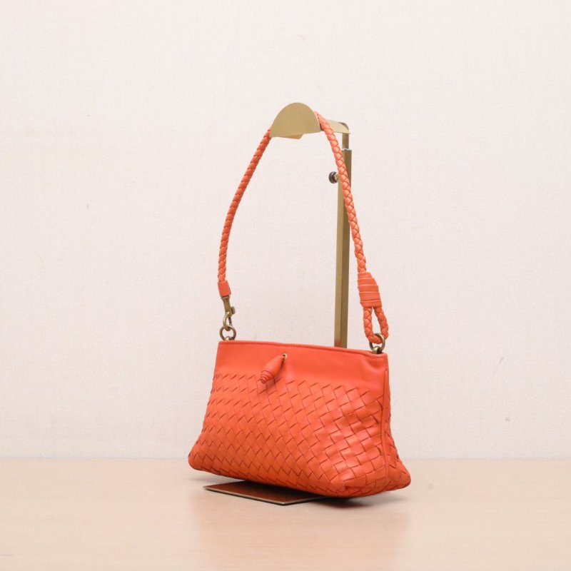 BOTTEGA VENETA 橘色羊皮經典編織手提包肩背包-3