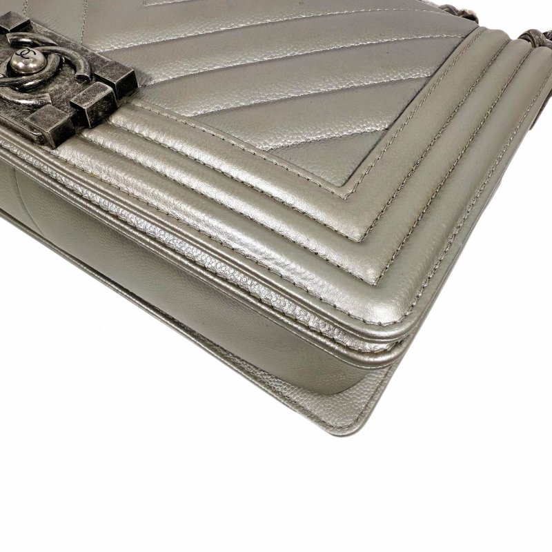  [ 2396］香奈兒 Chanel Leboy  太空銀（荔枝皮) 中號-7