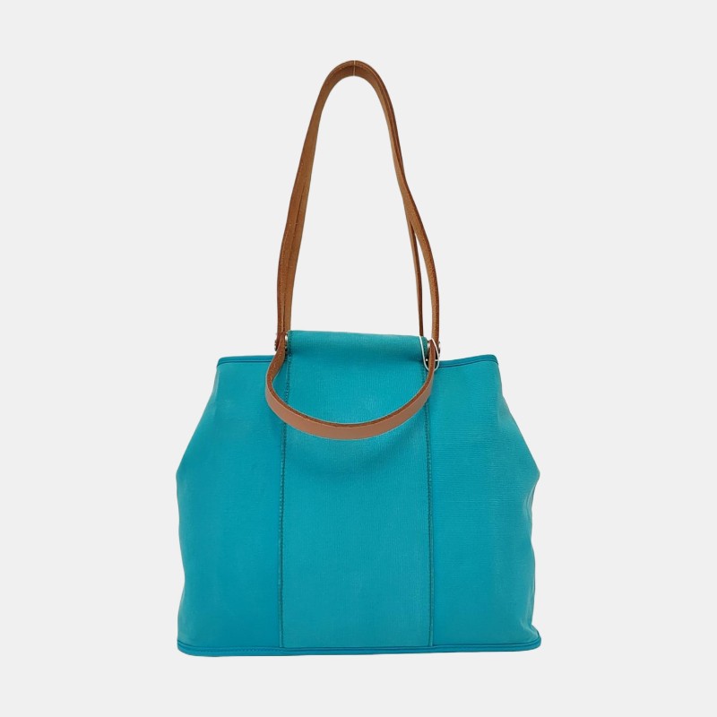 HERMÈS Cabag 32 馬卡龍藍色帆布 肩背包手提包-4