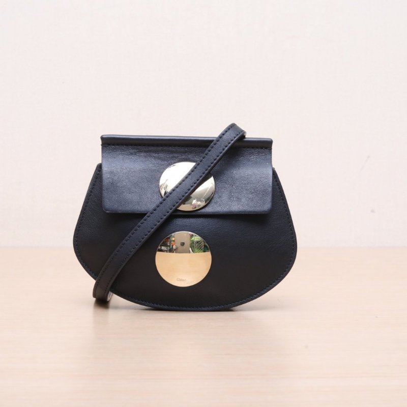CHLOE 黑色牛皮斜跨零錢包肩背包-0