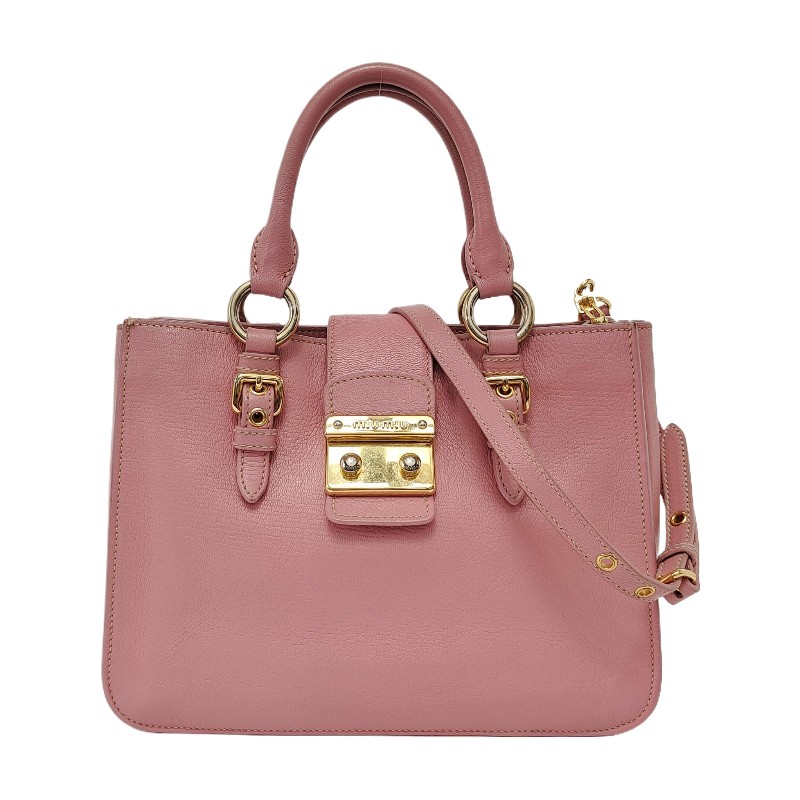 Miu Miu 托特包 粉色牛皮單肩包手提包斜挎包 金色五金 可拆卸肩帶-0