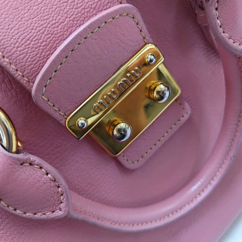 Miu Miu 托特包 粉色牛皮單肩包手提包斜挎包 金色五金 可拆卸肩帶-6