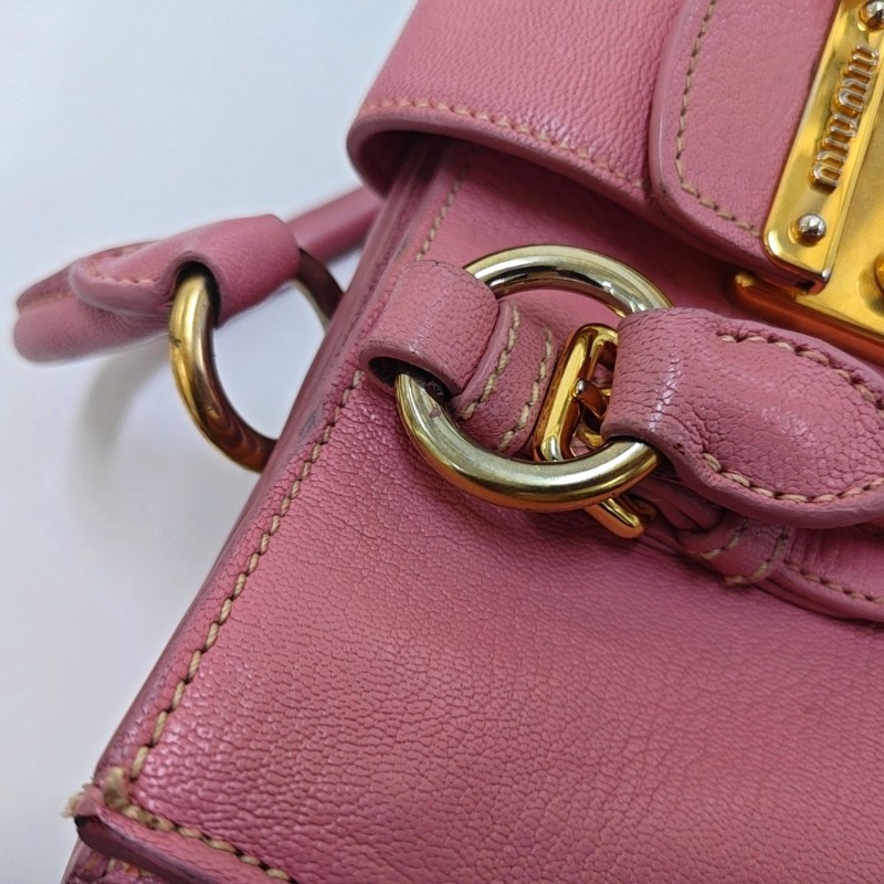 Miu Miu 托特包 粉色牛皮單肩包手提包斜挎包 金色五金 可拆卸肩帶-8