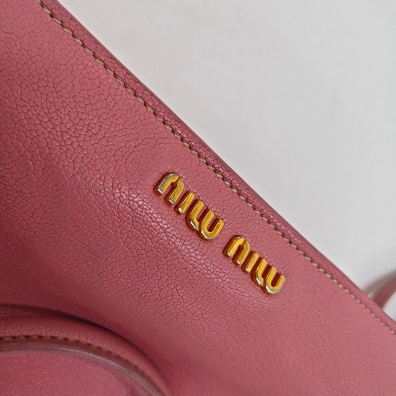 Miu Miu 托特包 粉色牛皮單肩包手提包斜挎包 金色五金 可拆卸肩帶-11