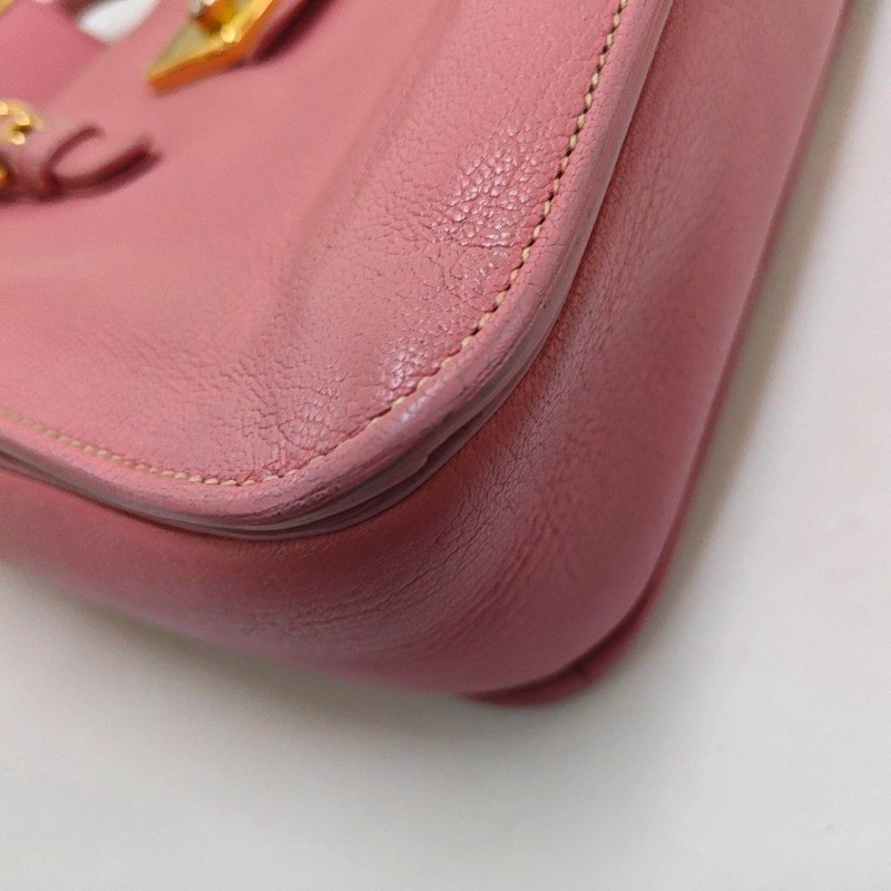 Miu Miu 托特包 粉色牛皮單肩包手提包斜挎包 金色五金 可拆卸肩帶-12