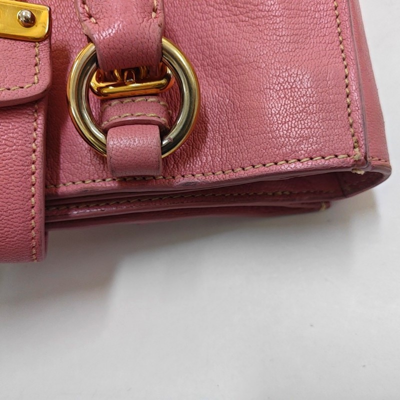 Miu Miu 托特包 粉色牛皮單肩包手提包斜挎包 金色五金 可拆卸肩帶-15