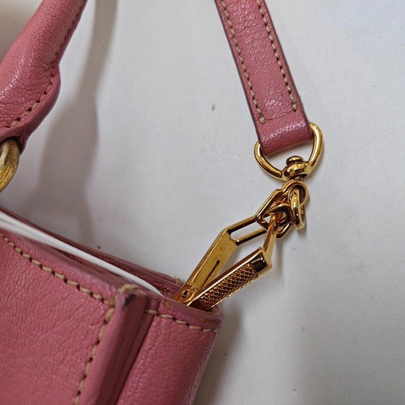 Miu Miu 托特包 粉色牛皮單肩包手提包斜挎包 金色五金 可拆卸肩帶-18