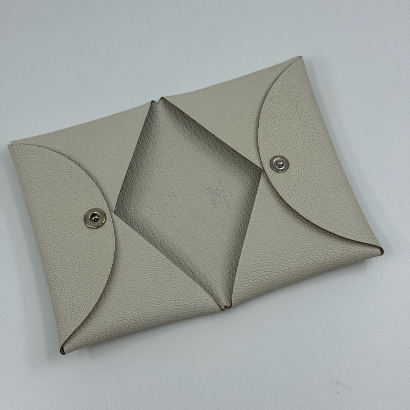 HERMÈS 米白色 Calvi Card Holder-4