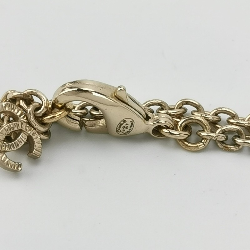 Chanel 仿珍珠皮質雙C Logo項鍊-4