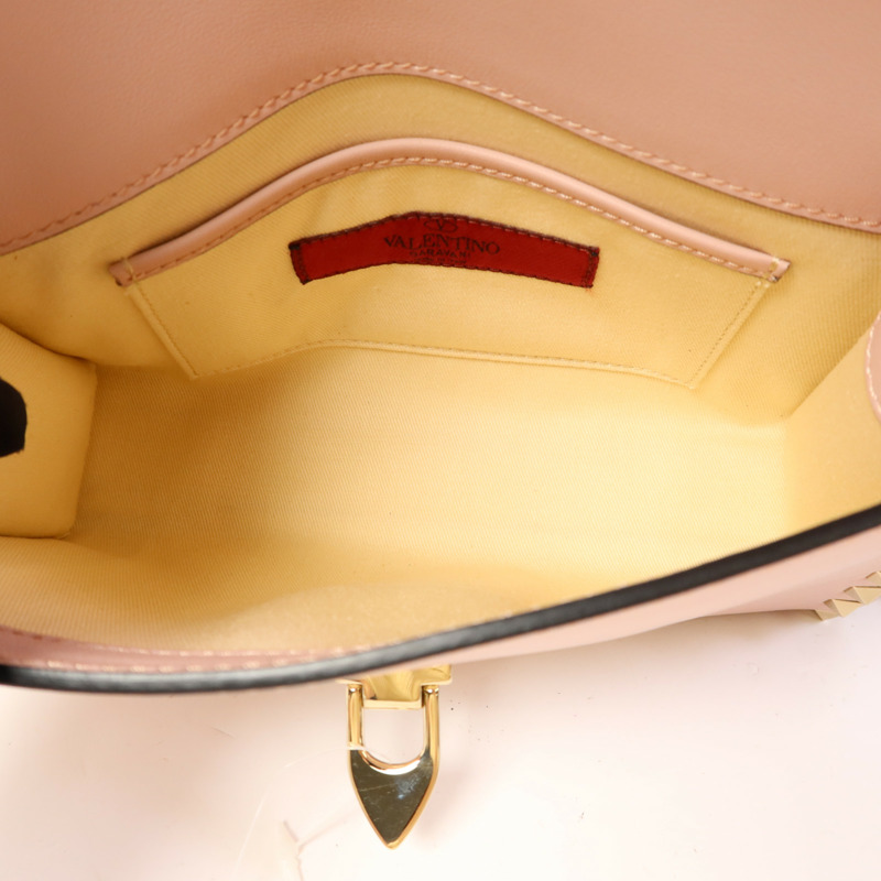 Valentino 牛皮皮革Garavani Rockstud Flap金扣肩背袋-4