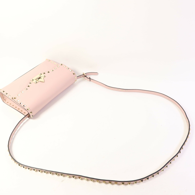 Valentino 牛皮皮革Garavani Rockstud Flap金扣肩背袋-7