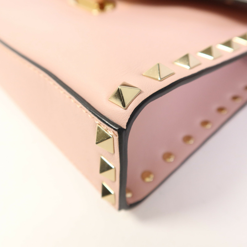 Valentino 牛皮皮革Garavani Rockstud Flap金扣肩背袋-11