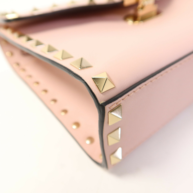 Valentino 牛皮皮革Garavani Rockstud Flap金扣肩背袋-12