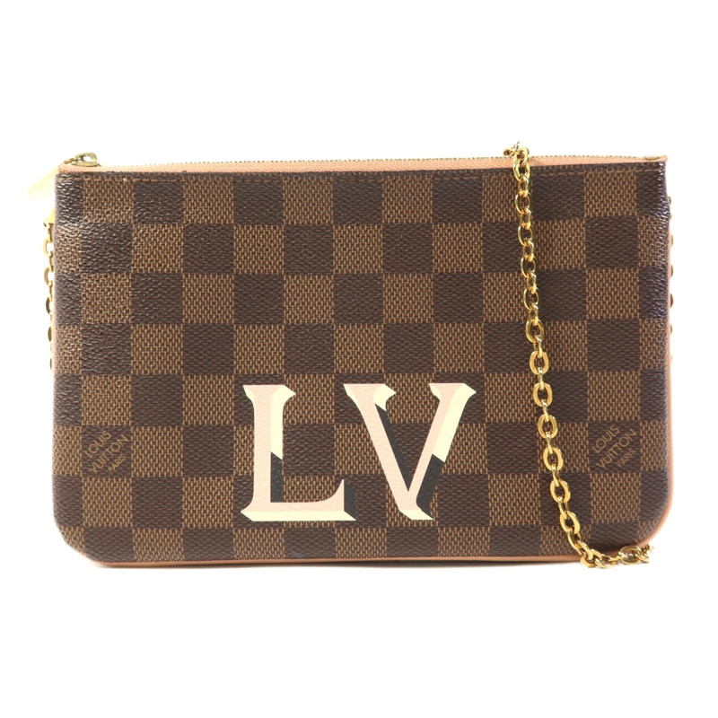 LOUIS VUITTON Damier Double Zip Pochette金扣鏈帶肩背袋-0