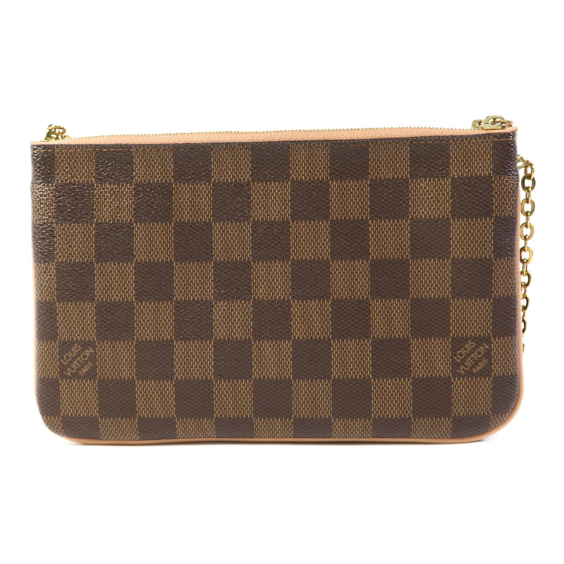 LOUIS VUITTON Damier Double Zip Pochette金扣鏈帶肩背袋-1