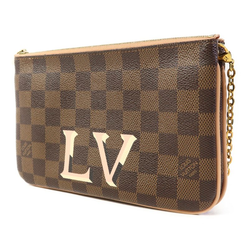 LOUIS VUITTON Damier Double Zip Pochette金扣鏈帶肩背袋-2