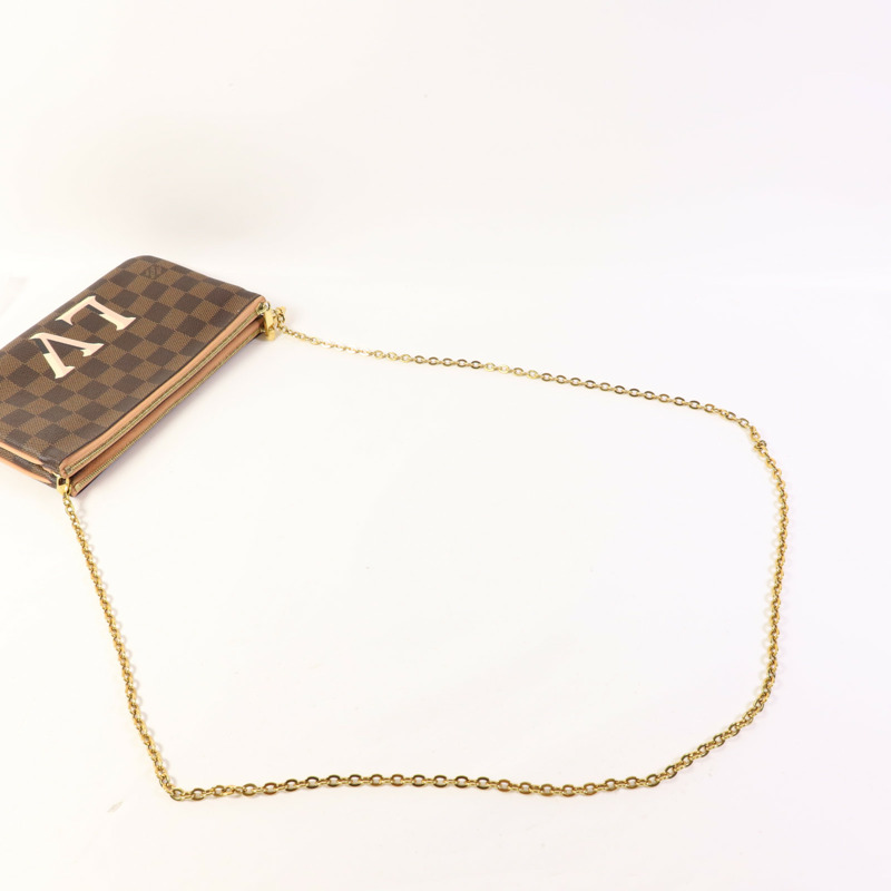 LOUIS VUITTON Damier Double Zip Pochette金扣鏈帶肩背袋-7