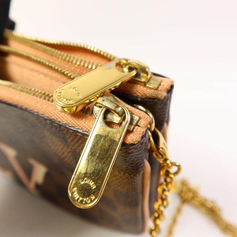 LOUIS VUITTON Damier Double Zip Pochette金扣鏈帶肩背袋-9